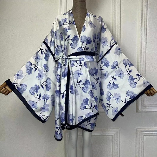 Sapphire Blossom Short Kimono