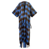 Plaid robe with fringes on a white background (Blue)