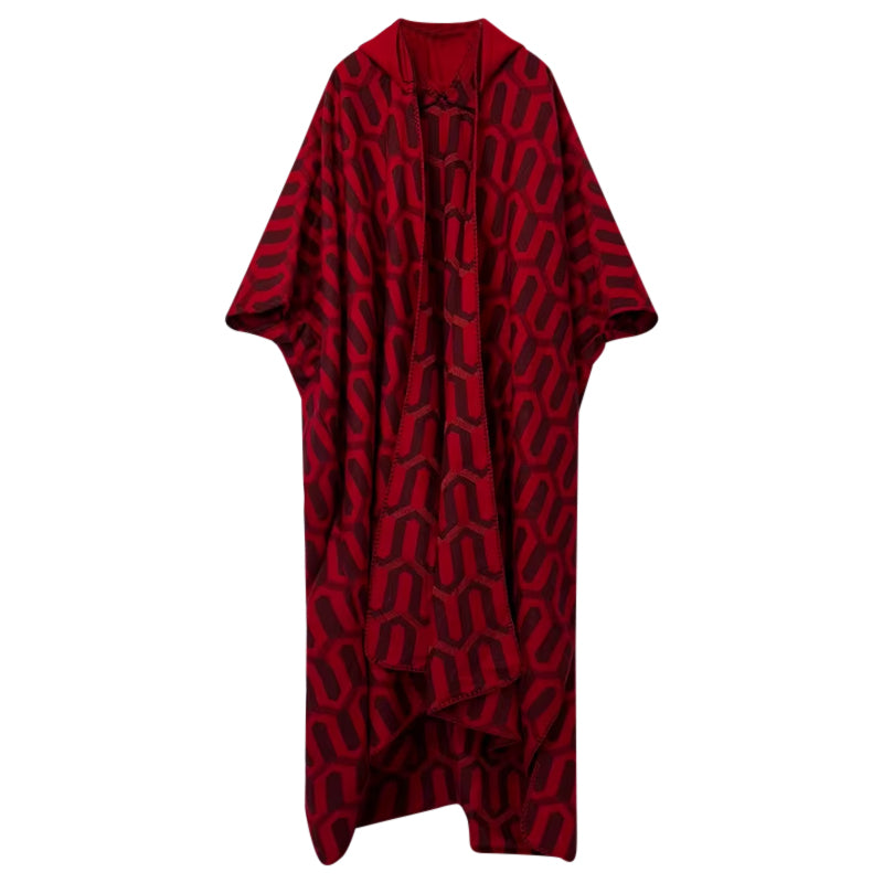 Robe Kimono Echo Wave Hooded Wool Kimono (Red)