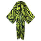 Zebra patterned silk kimono with neon green and black stripes 