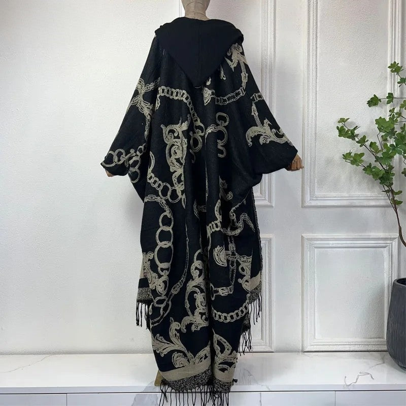 Robe Kimono Grandeur Luxe Hooded Wool Kimono (Black)