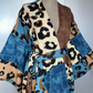 Leopard print robe with blue accents on a mannequin against a white background (Blue)