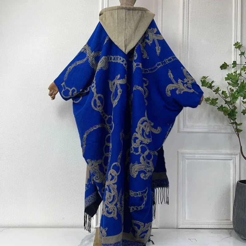 Robe Kimono Grandeur Luxe Hooded Wool Kimono (Blue)