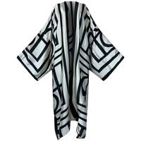Black and white patterned kimono-style garment on a white background (White Black)