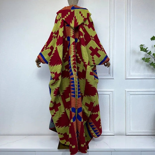Kimono en laine à capuche tribal chic