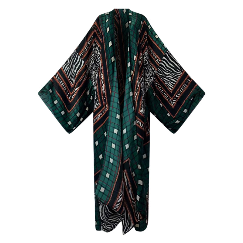 Patterned kimono-style garment on a white background (Green)