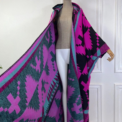 Kimono en laine à capuche tribal chic