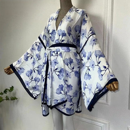 Sapphire Blossom Short Kimono