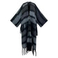 Black and gray striped poncho with fringes on a white background (Grey)
