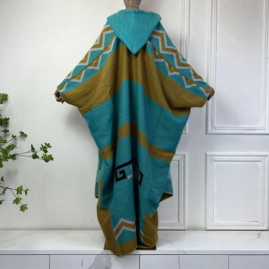 Geo-Chic Allure Hooded Wool Kimono
