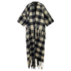 Black and white checkered poncho with fringes on a white background (Black)
