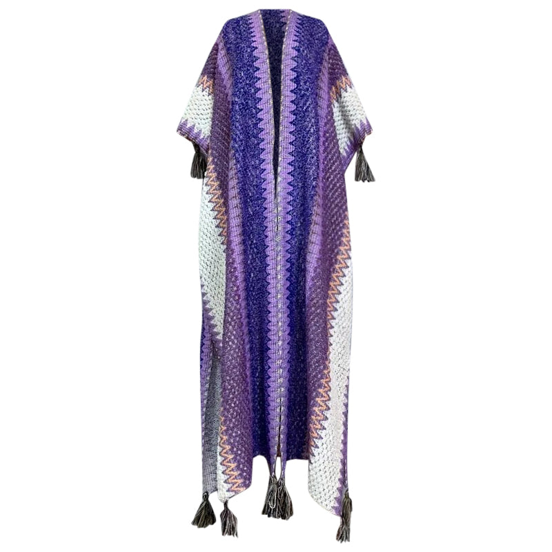 Robe Kimono Knitted Sweater Kimono (Purple)