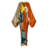 Colorful kimono with a mix of orange, blue, yellow, and beige on a white background (Orange)