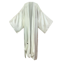 A white silk kimono with a solid pattern, displayed in an open style against a plain background. (White)