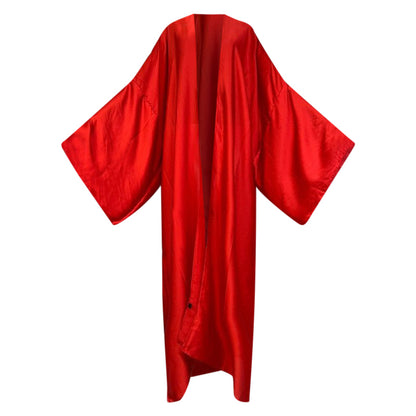 A red silk kimono with a solid pattern, displayed in an open style against a white background. (Red)