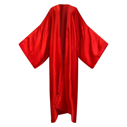 A red silk kimono with a solid pattern, displayed in an open style against a white background. (Red)