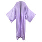 A lavender silk kimono with a solid pattern, displayed in an open style on a mannequin. (Lavender)