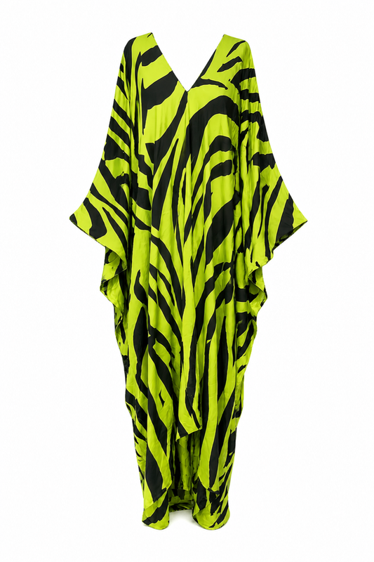 Electric Jungle Silk Kaftan Dress
