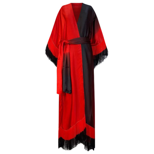 Robe Kimono Tropical Ombre Tasseled Kimono (Red)