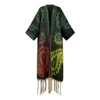 Colorful patterned scarf with fringes on a white background (Green)