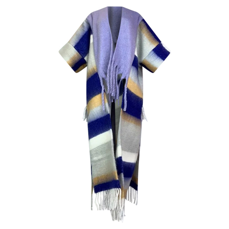 Striped scarf with fringes on a white background (Purple)