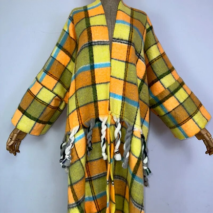 Kimono en laine à carreaux en cascade