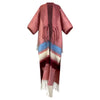 Red poncho with colorful stripes and fringes on a white background (Pink)