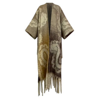 Patterned kimono with fringes on a white background (Brown)