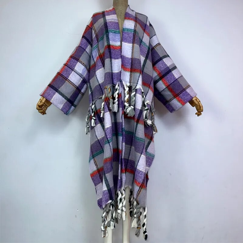 Kimono en laine à carreaux en cascade