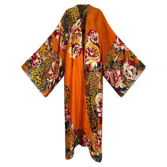 Robe Kimono Leopard Garden Kimono (Orange)