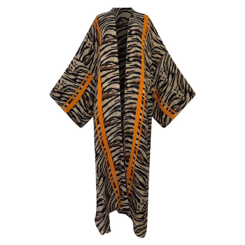 Cárdigan tipo kimono plisado con tigre salvaje