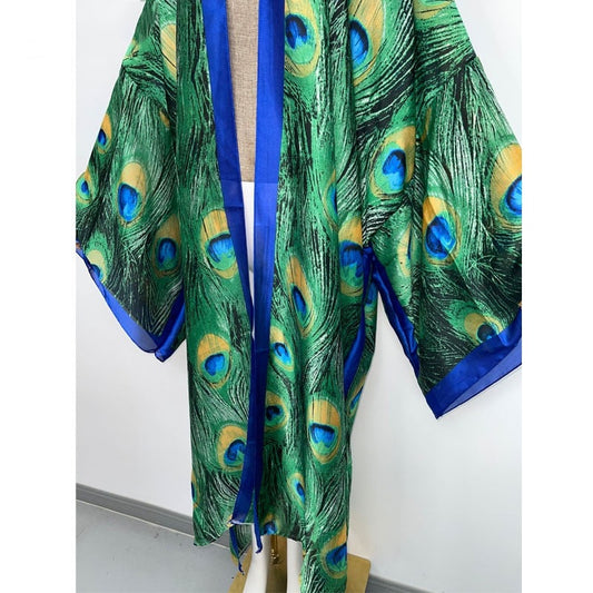 Kimono de plumas de pavo real 