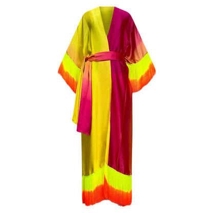 Robe Kimono Tropical Ombre Tasseled Kimono (Yellow Pink)