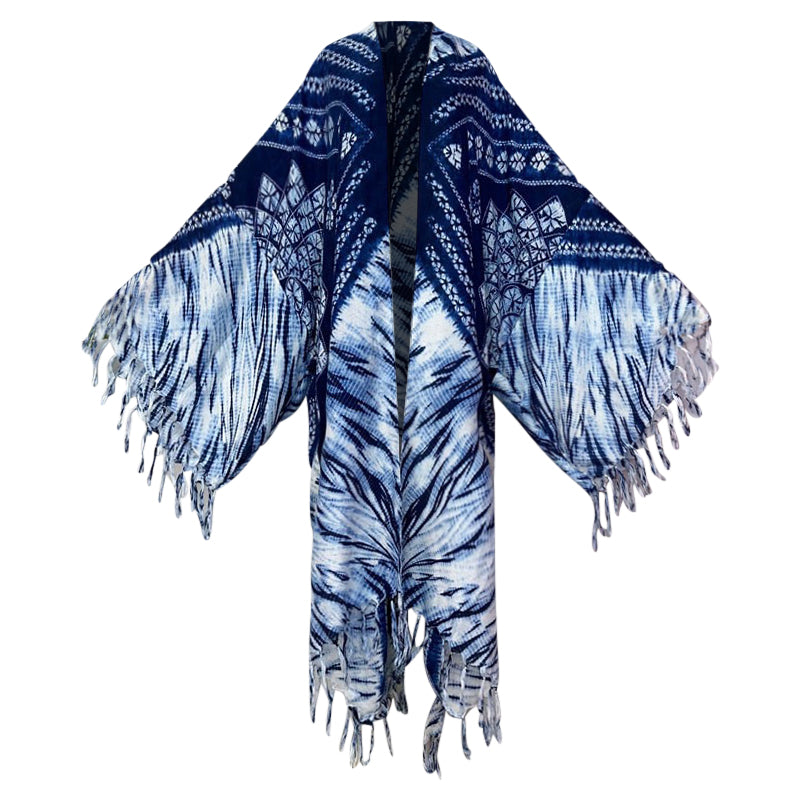 Denim Tie-Dye Fringed Kimono - Lashawn Janae