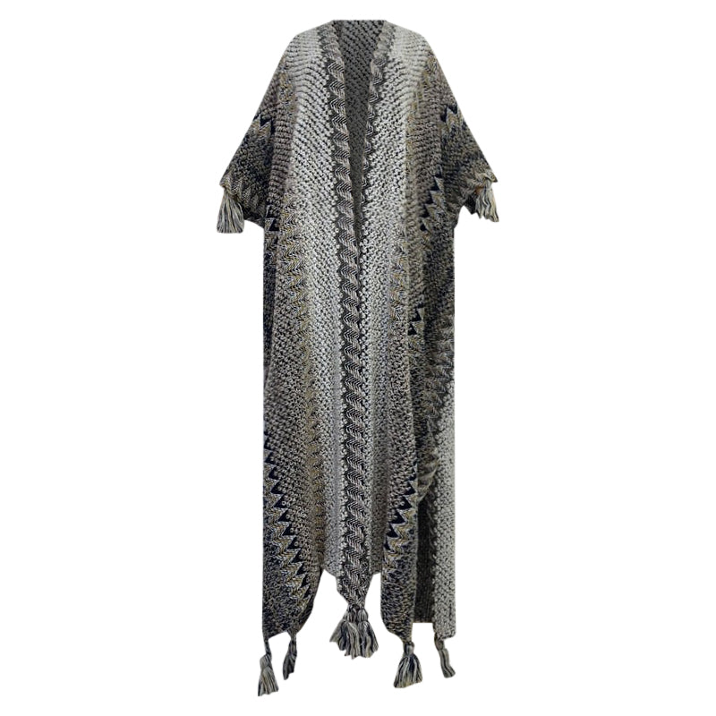 Robe Kimono Knitted Sweater Kimono (Grey)