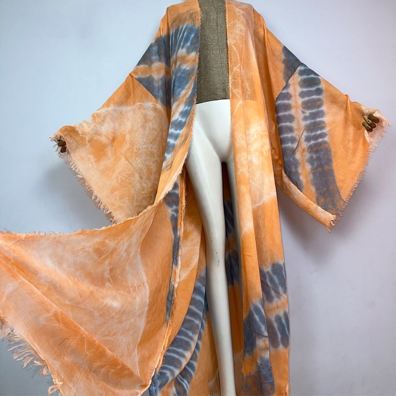 Kimono tie-dye abricot 