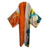 Colorful kimono with floral patterns on a white background(Orange)