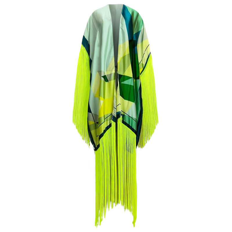 Neon Tropical Oasis Tasseled Kimono