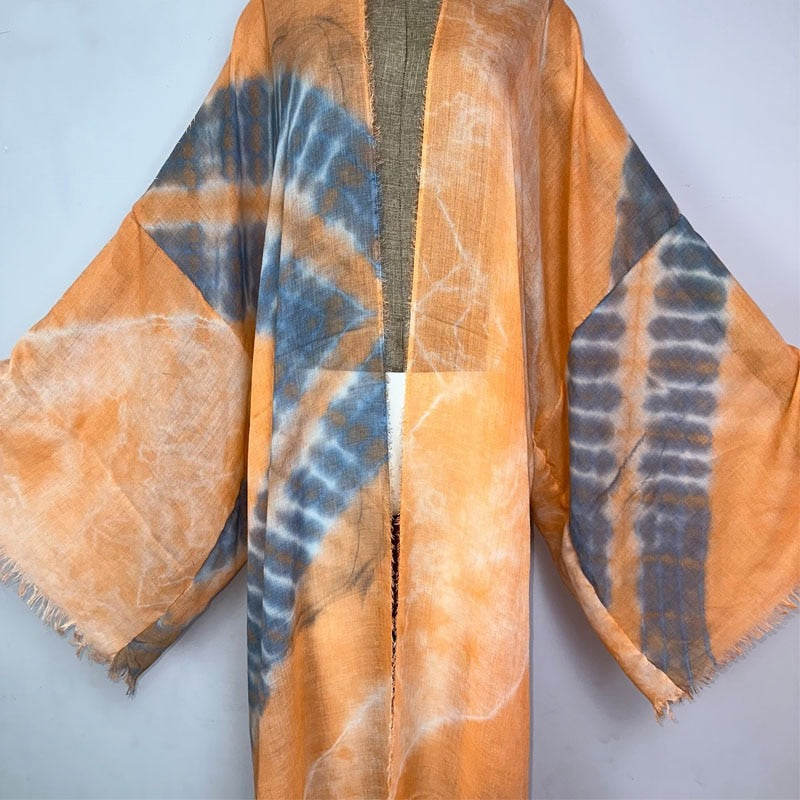 Kimono tie-dye abricot 