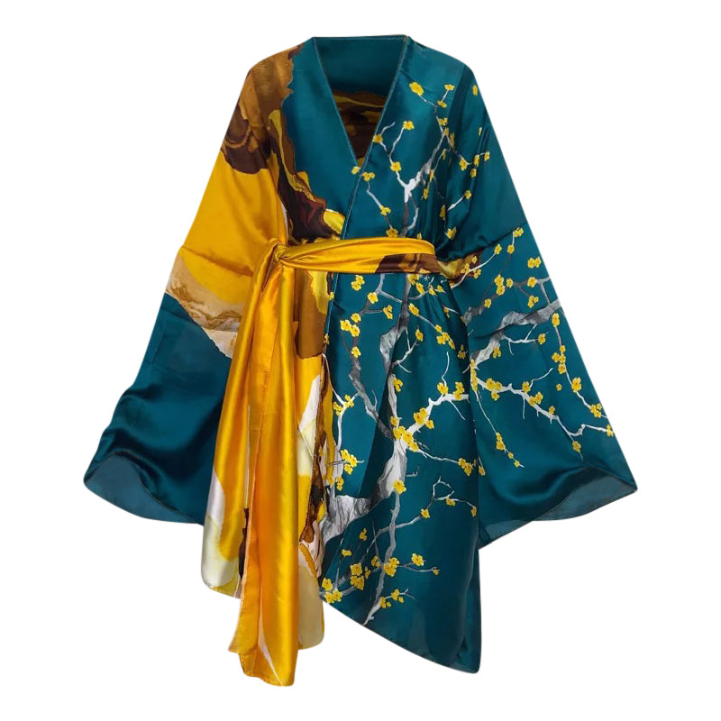 short silk kimono dressing gown Short Silk Kimono Robe, Burgundy/Ivory