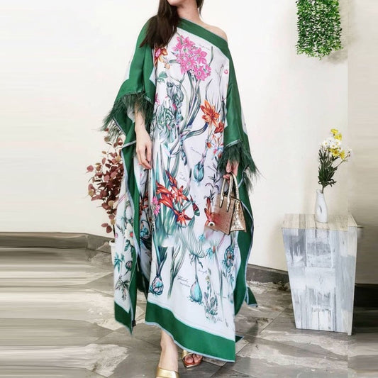 Desire Kaftan Feathered Sleeve Dress (7345545609374)
