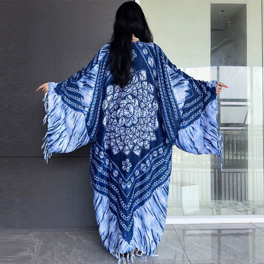 Denim Tie Die Fringed Kimono - Lashawn Janae